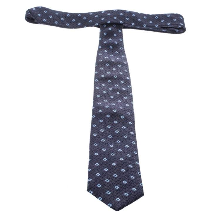 Pre Owned Ermenegildo Zegna Navy Blue Patterned Silk Jacquard Tie