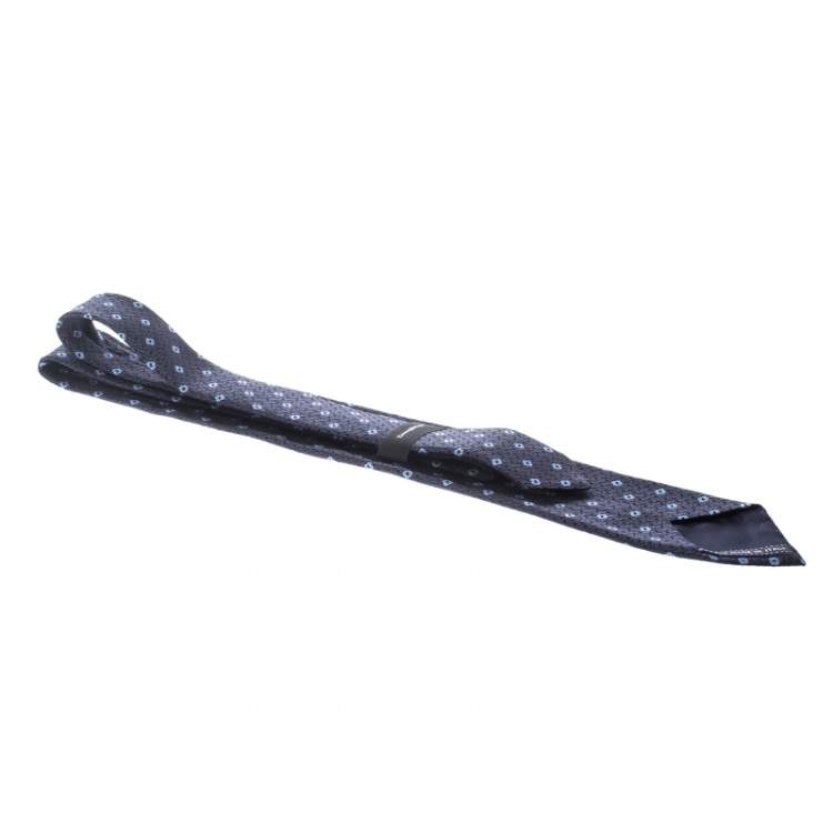 Pre Owned Ermenegildo Zegna Navy Blue Patterned Silk Jacquard Tie