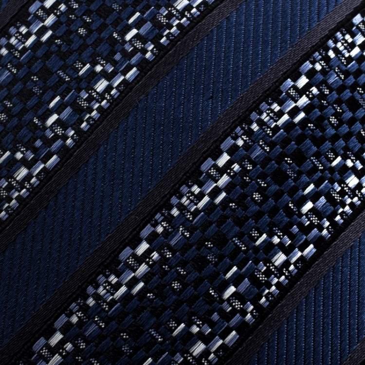 Pre Owned Ermenegildo Zegna Teal Striped Patterned Silk Jacquard Tie
