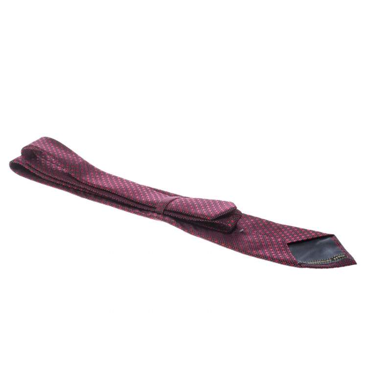 Pre Owned Ermenegildo Zegna Burgundy Dotted Silk Jacquard Traditional Tie