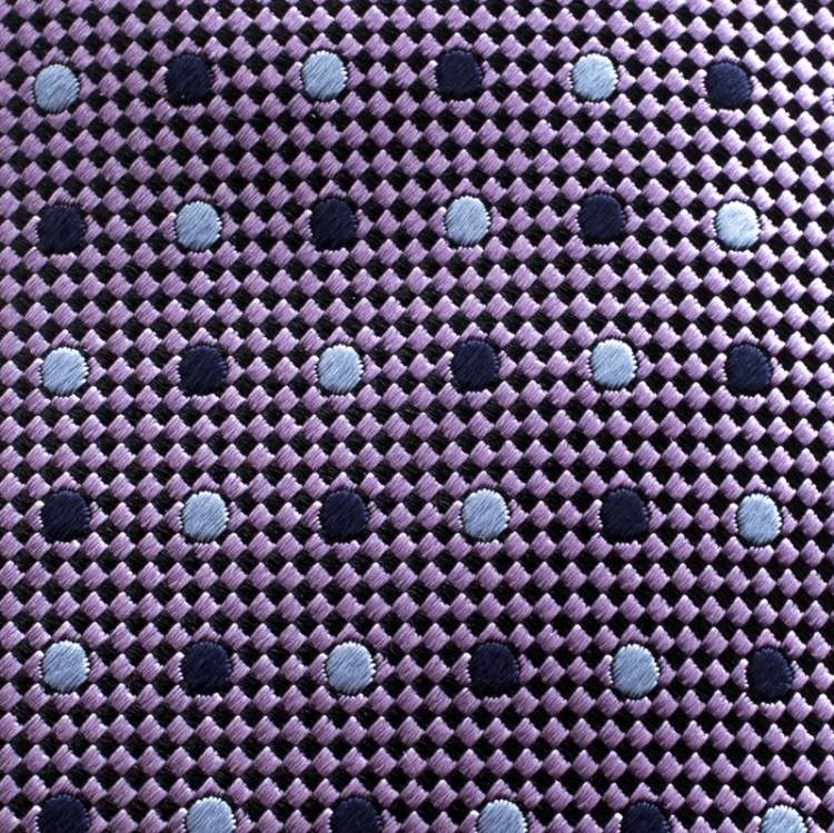 Pre Owned Ermenegildo Zegna Navy Blue and Purple Dotted Silk Jacquard Tie