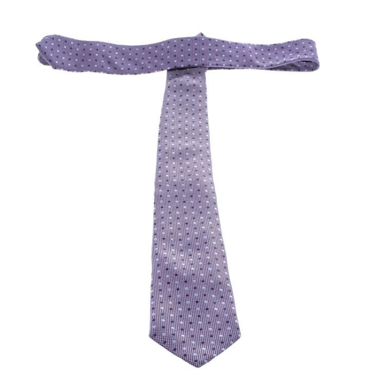 Pre Owned Ermenegildo Zegna Navy Blue and Purple Dotted Silk Jacquard Tie