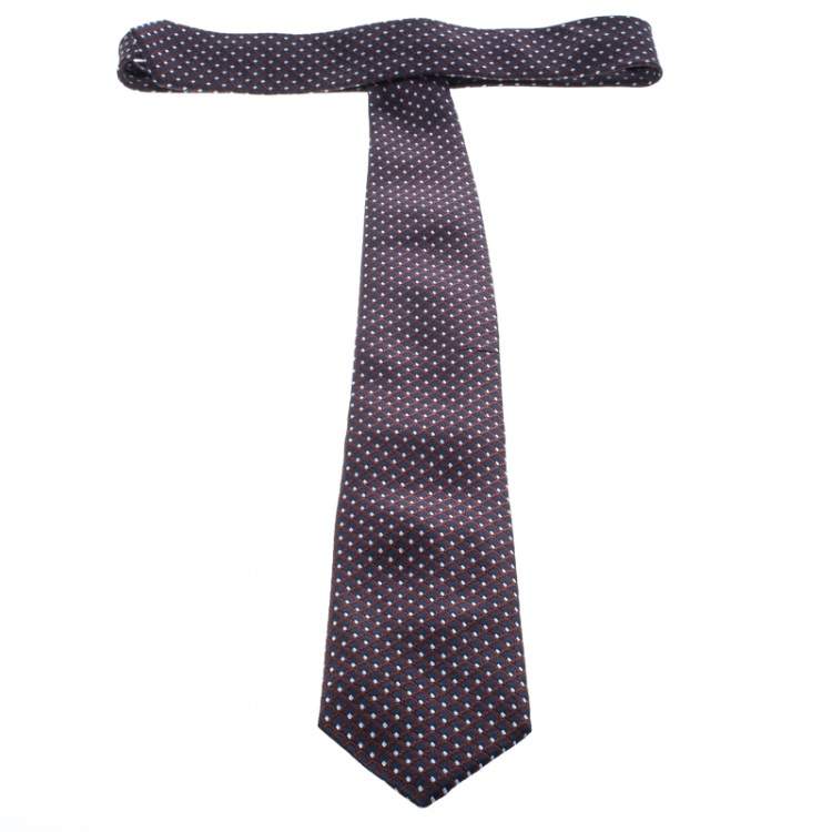 Pre Owned Ermenegildo Zegna Navy Blue and Brown Patterned Silk Jacquard Tie