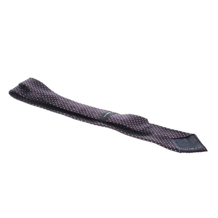 Pre Owned Ermenegildo Zegna Navy Blue and Brown Patterned Silk Jacquard Tie