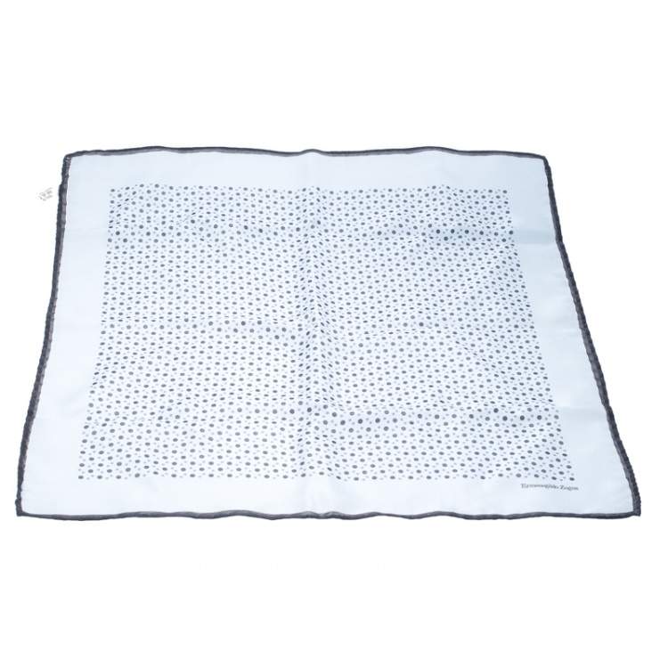 Pre Owned Ermenegildo Zegna Powder Blue Polka Dotted Silk Pocket Square