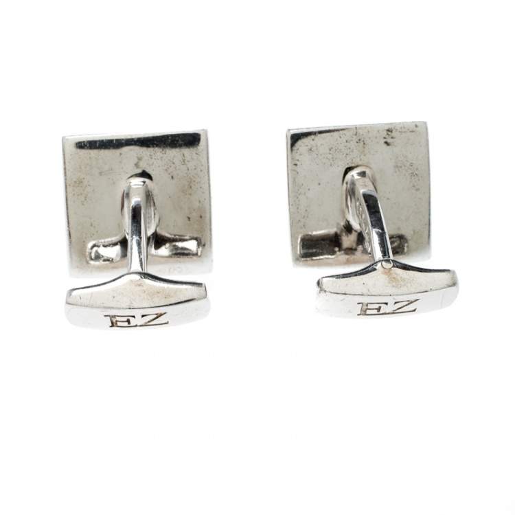 Pre Owned Ermenegildo Zegna Mother of Pearl Inlay Silver Square Cufflinks