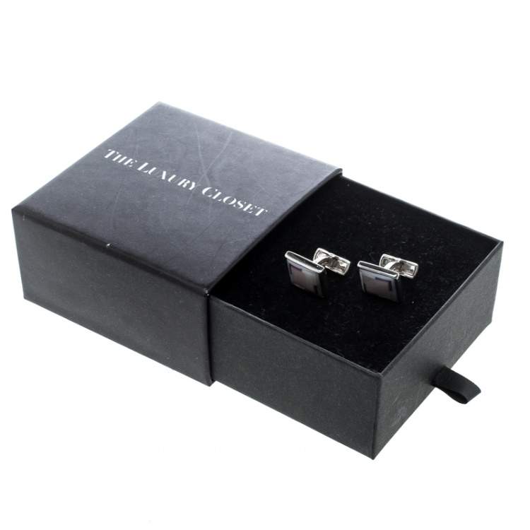 Pre Owned Ermenegildo Zegna Mother of Pearl Inlay Silver Square Cufflinks