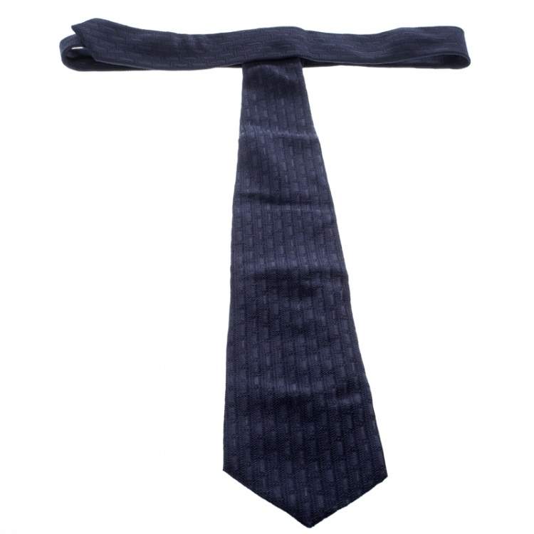 Pre Owned Ermenegildo Zegna Premium  Navy Blue Textured Silk Jacquard Tie