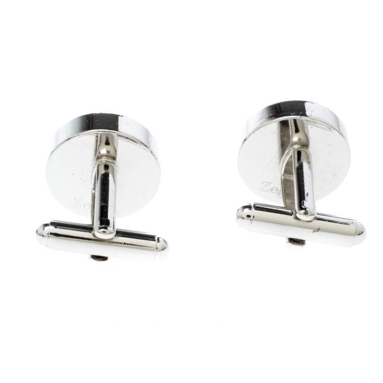 Pre Owned Ermenegildo Zegna Grey Inlay Silver Tone Round Cufflinks