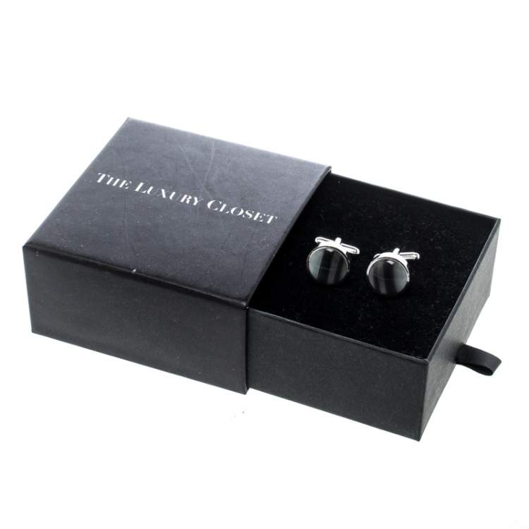 Pre Owned Ermenegildo Zegna Grey Inlay Silver Tone Round Cufflinks