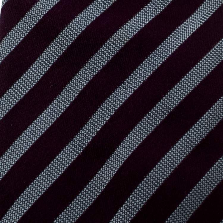 Pre Owned Ermenegildo Zegna Purple and Grey Striped Silk Tie