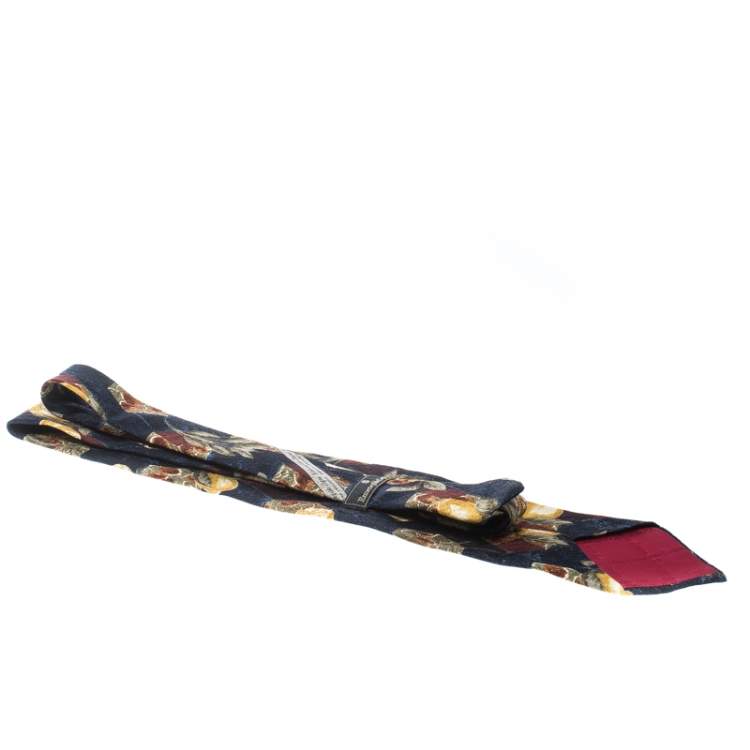 Pre Owned Ermenegildo Zegna Vintage Navy Blue Lemon Printed Silk Tie
