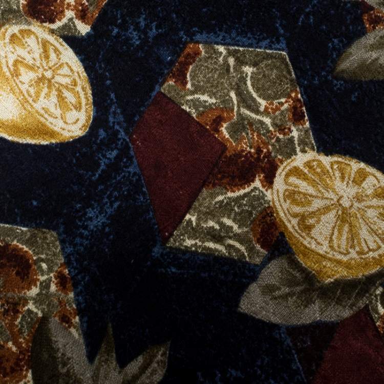 Pre Owned Ermenegildo Zegna Vintage Navy Blue Lemon Printed Silk Tie
