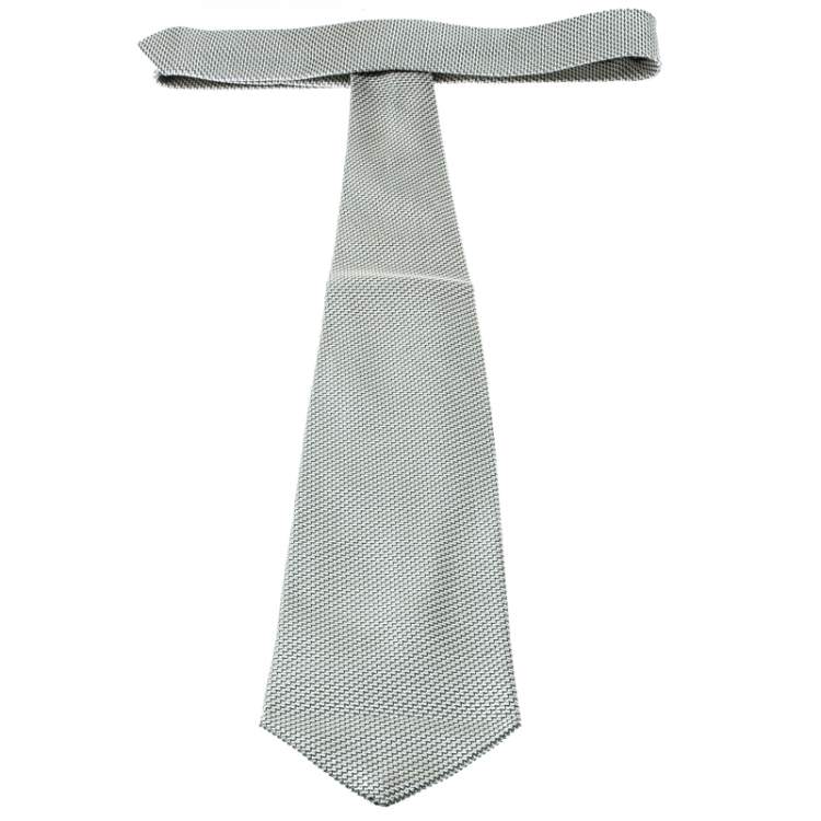 Pre Owned Ermenegildo Zegna Cream Textured Silk Jacquard Traditional Tie