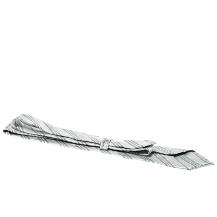 Pre Owned Ermenegildo Zegna Couture Grey and Blue Diagonal Striped Silk Traditional Tie