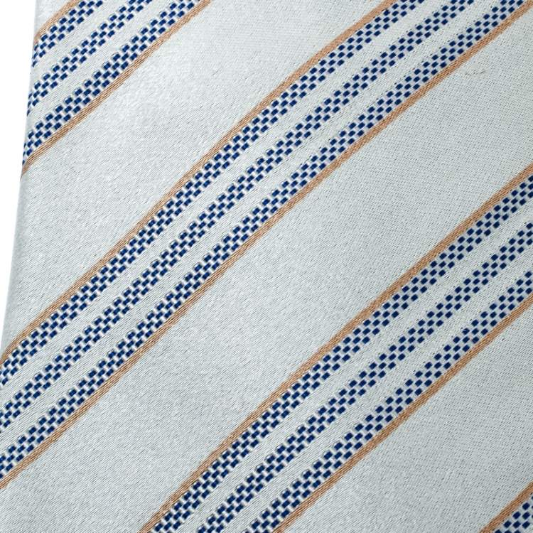 Pre Owned Ermenegildo Zegna Couture Grey and Blue Diagonal Striped Silk Traditional Tie
