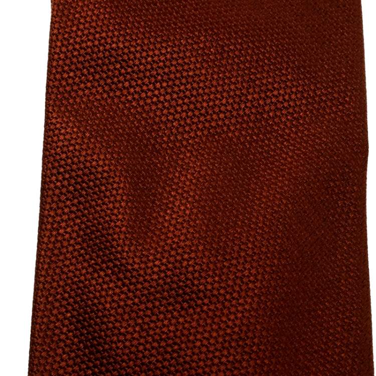 Pre Owned Ermenegildo Zegna Brown Textured Silk and Cotton Jacquard Traditional Tie