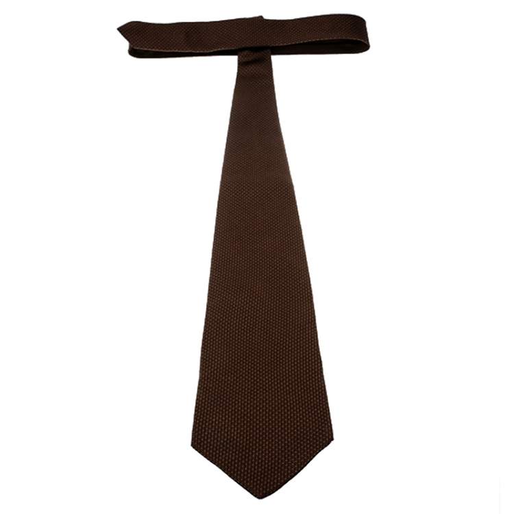 Pre Owned Ermenegildo Zegna Chocolate Brown Textured Silk Jacquard Traditional Tie