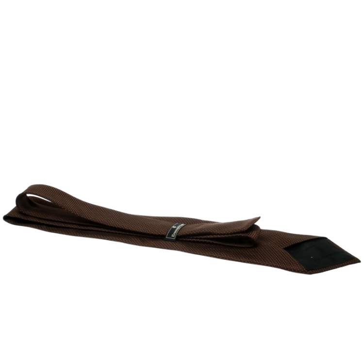 Pre Owned Ermenegildo Zegna Chocolate Brown Textured Silk Jacquard Traditional Tie