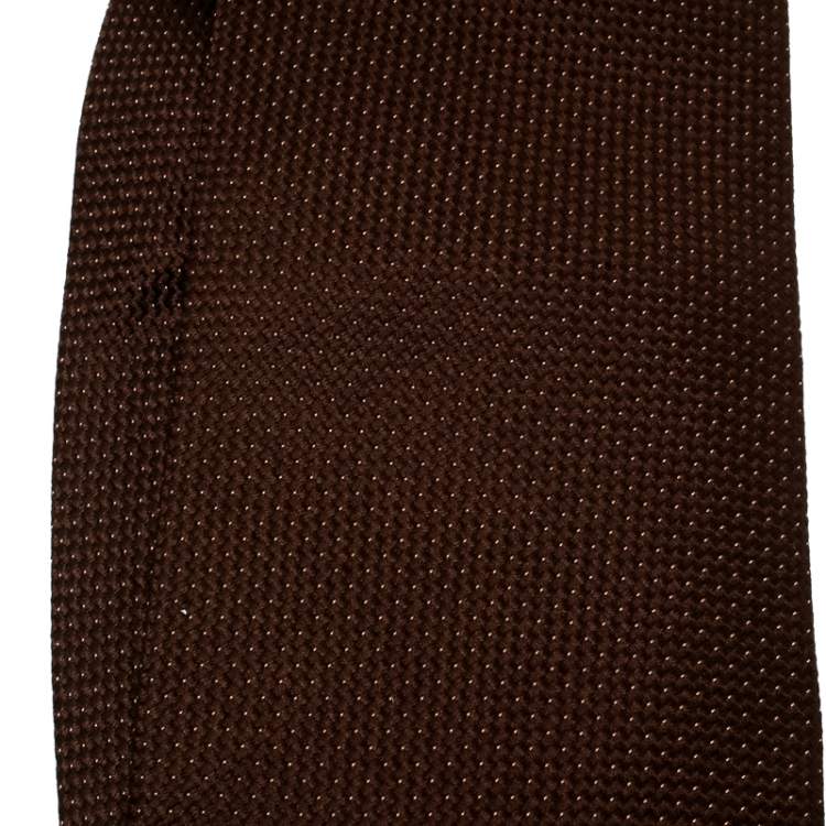 Pre Owned Ermenegildo Zegna Chocolate Brown Textured Silk Jacquard Traditional Tie