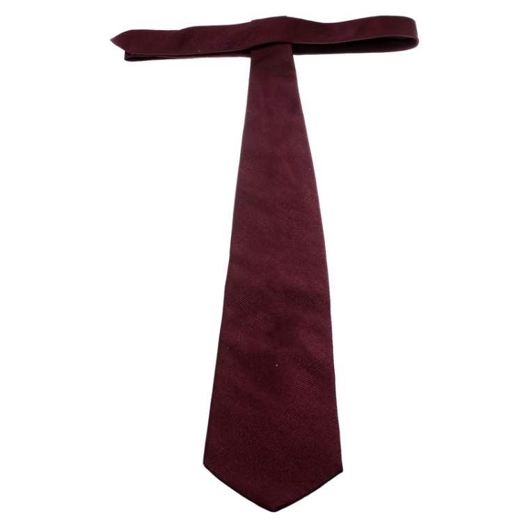 Pre Owned Ermenegildo Zegna Burgundy Diagonal Striped Silk Jacquard Traditional Tie