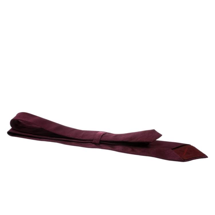 Pre Owned Ermenegildo Zegna Burgundy Diagonal Striped Silk Jacquard Traditional Tie