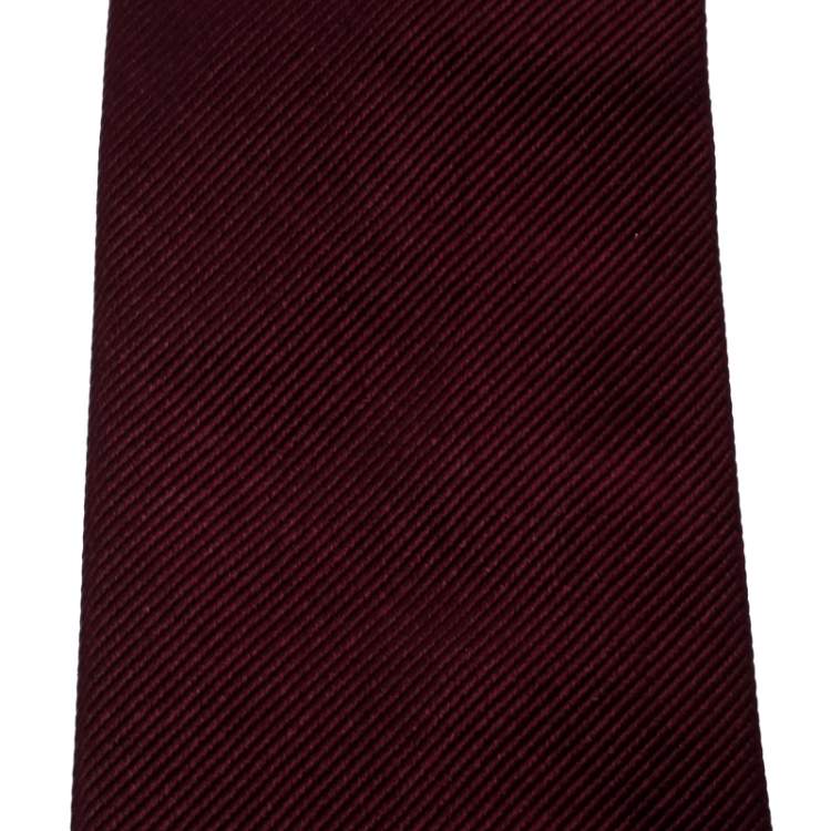 Pre Owned Ermenegildo Zegna Burgundy Diagonal Striped Silk Jacquard Traditional Tie