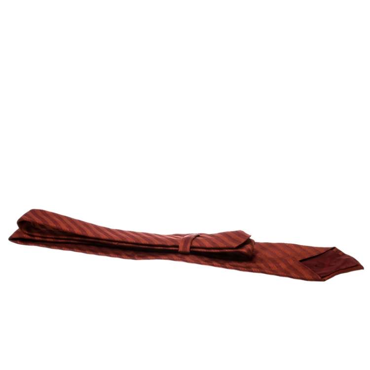 Pre Owned Ermenegildo Zegna Brown and Maroon Chevron Pattern Diagonal Striped Traditional Tie