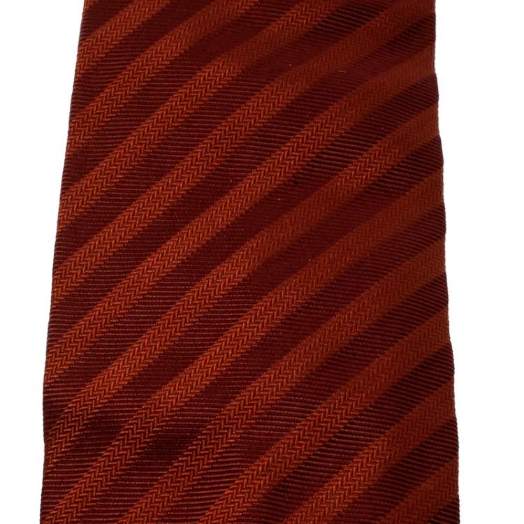 Pre Owned Ermenegildo Zegna Brown and Maroon Chevron Pattern Diagonal Striped Traditional Tie