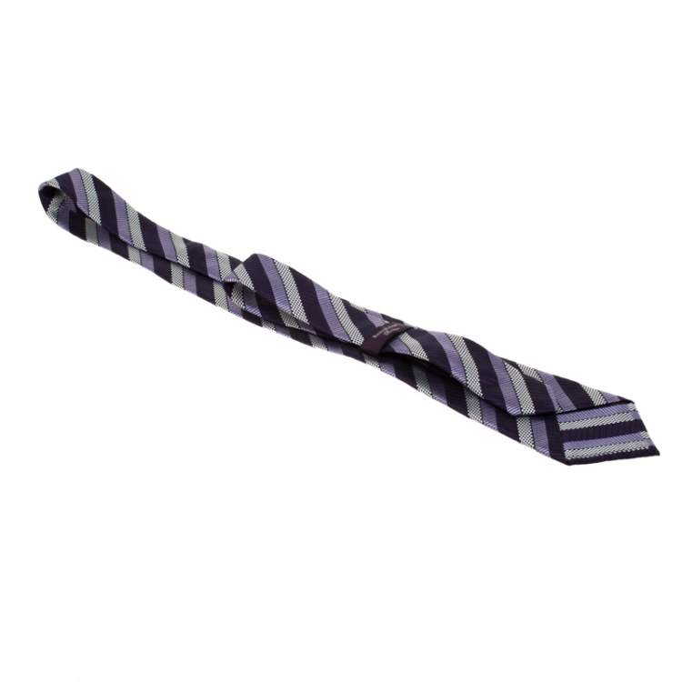 Pre Owned Ermenegildo Zegna Premium Purple Diagonal Striped Silk Jacquard Tie  