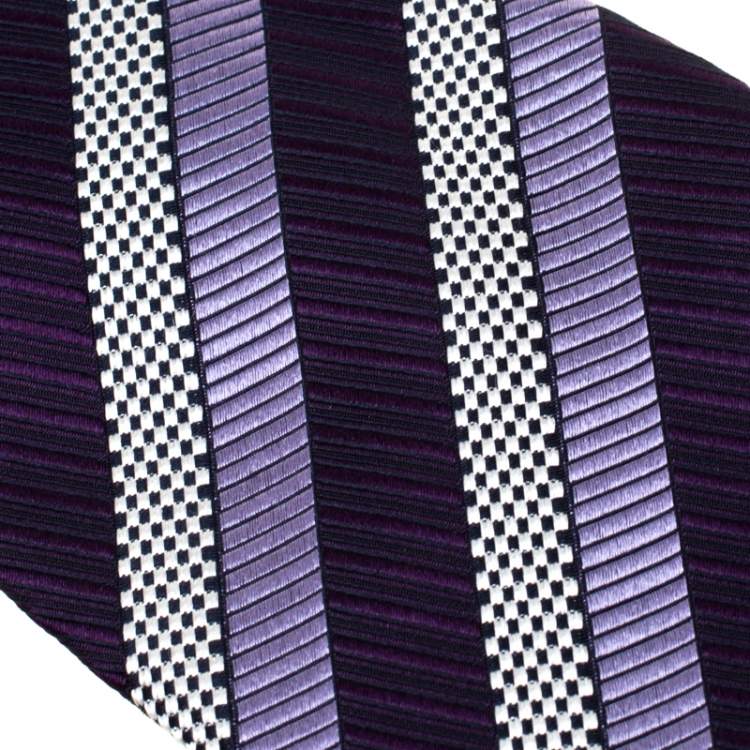 Pre Owned Ermenegildo Zegna Premium Purple Diagonal Striped Silk Jacquard Tie  