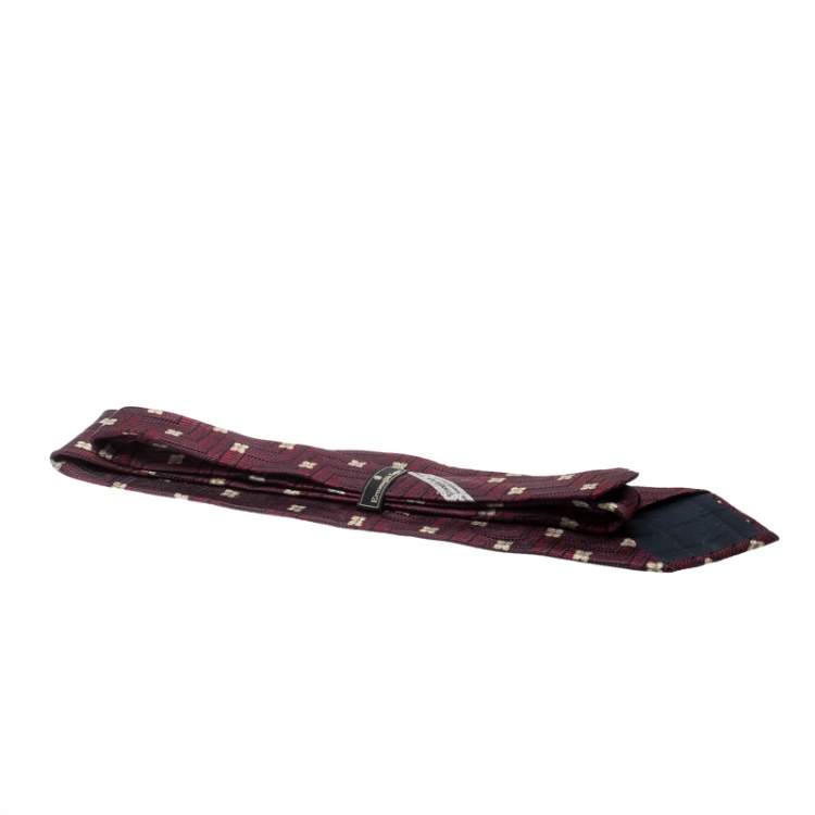 Pre Owned Ermenegildo Zegna Burgundy Silk Jacquard Zig Zag Floral Pattern Tie