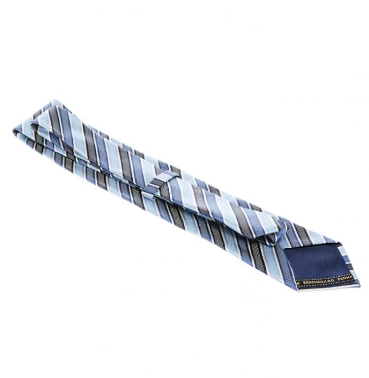 Pre Owned Ermenegildo Zegna Blue Diagonal Striped Silk Tie 