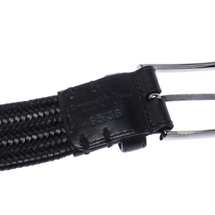 Pre Owned Ermenegildo Zegna Black Woven Leather Buckle Belt 95CM