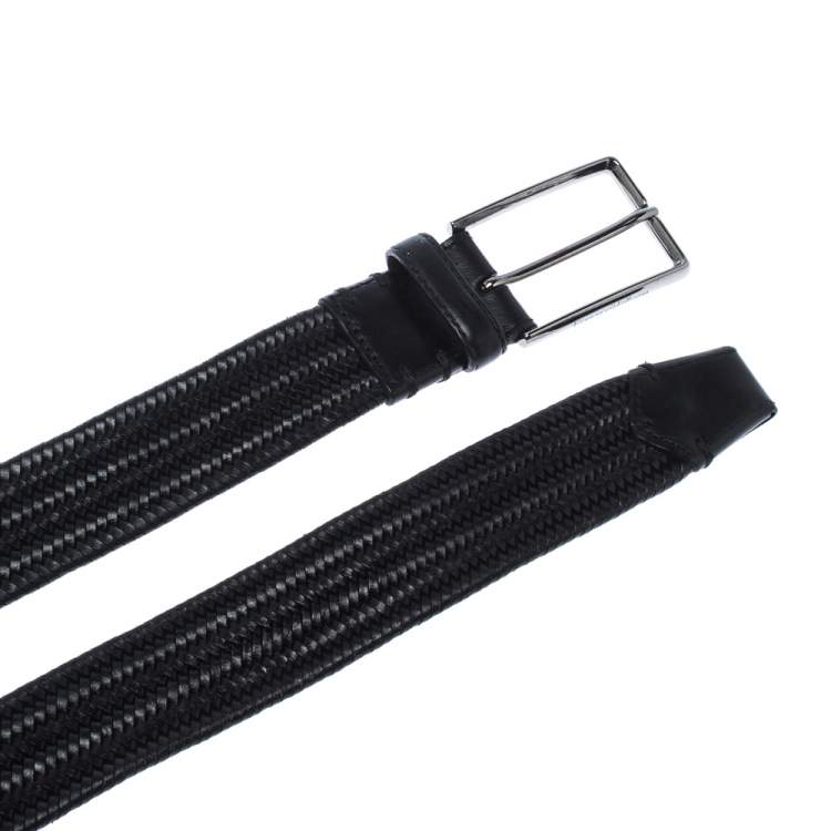 Pre Owned Ermenegildo Zegna Black Woven Leather Buckle Belt 95CM