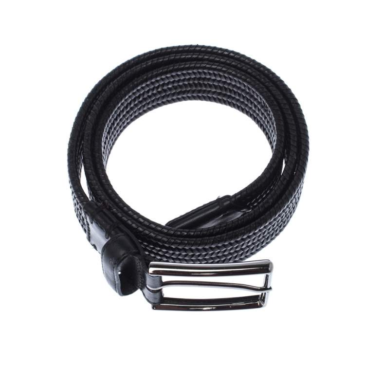 Pre Owned Ermenegildo Zegna Black Woven Leather Buckle Belt 95CM