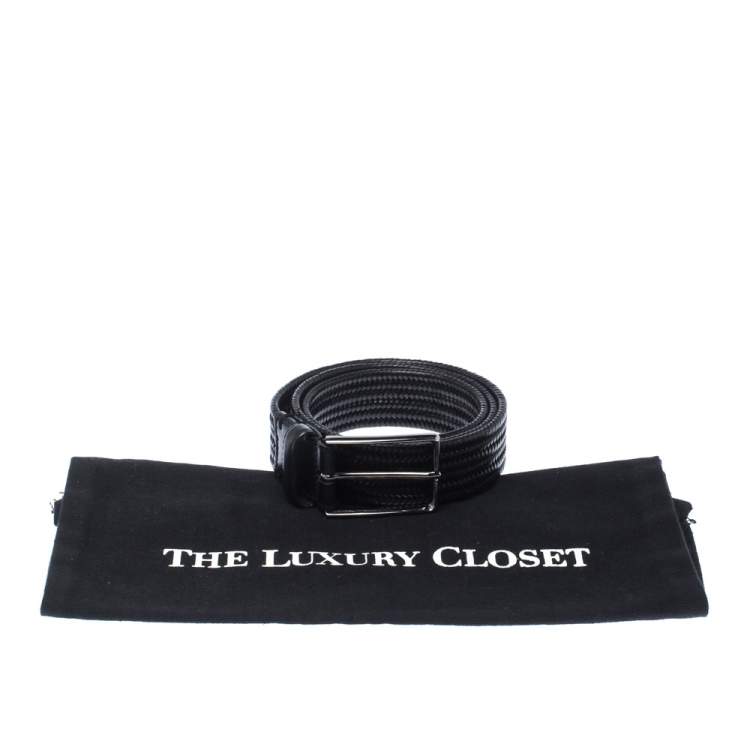 Pre Owned Ermenegildo Zegna Black Woven Leather Buckle Belt 95CM