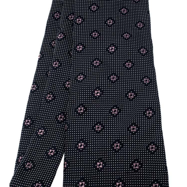 Pre Owned Ermenegildo Zegna Couture Monochrome Floral Dotted Jacquard Silk Tie