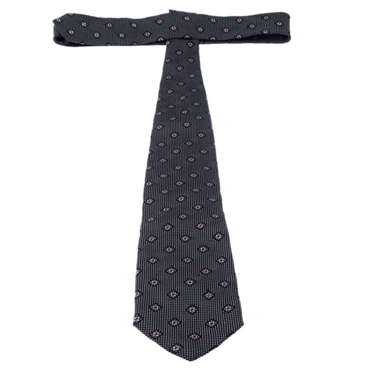 Pre Owned Ermenegildo Zegna Couture Monochrome Floral Dotted Jacquard Silk Tie