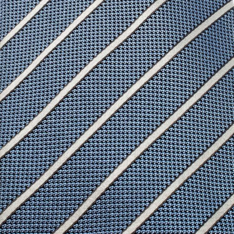 Pre Owned Ermenegildo Zegna Couture Blue Striped Jacquard Silk Tie