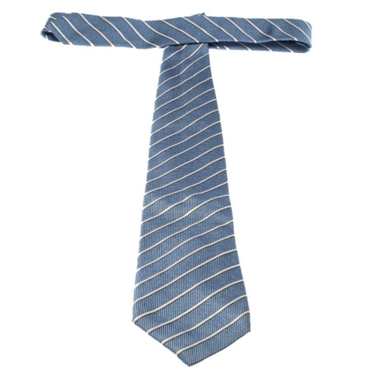 Pre Owned Ermenegildo Zegna Couture Blue Striped Jacquard Silk Tie