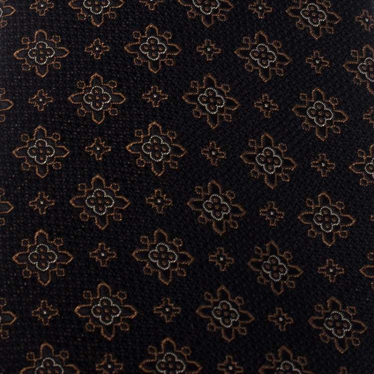 Pre Owned Ermenegildo Zegna Couture Black Floral Motif Jacquard Silk Tie