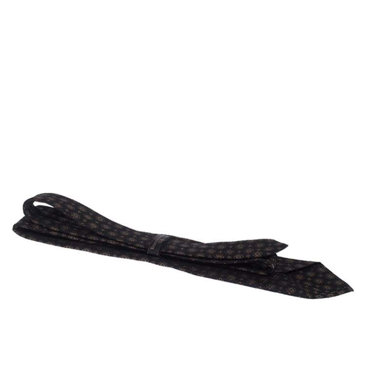 Pre Owned Ermenegildo Zegna Couture Black Floral Motif Jacquard Silk Tie