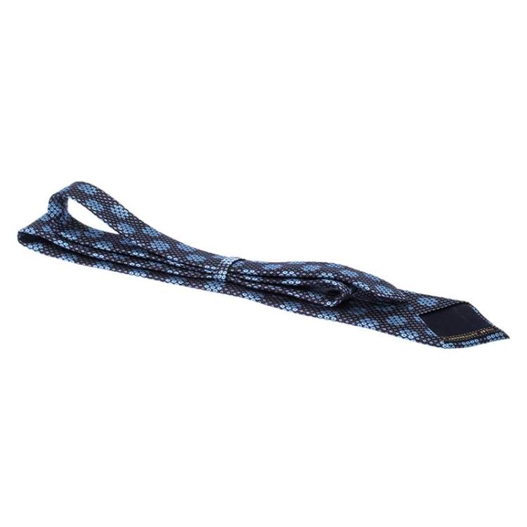 Pre Owned Ermenegildo Zegna Blue Geometric Patterned Jacquard Silk Tie