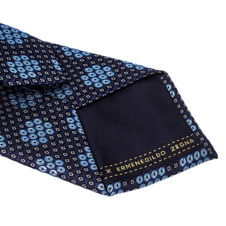 Pre Owned Ermenegildo Zegna Blue Geometric Patterned Jacquard Silk Tie