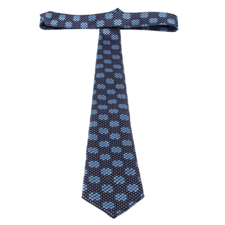 Pre Owned Ermenegildo Zegna Blue Geometric Patterned Jacquard Silk Tie