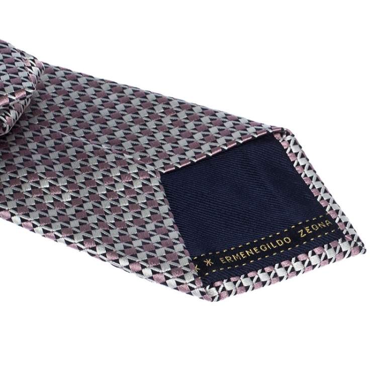 Pre Owned Ermenegildo Zegna Multicolor Diamond Patterned Jacquard Silk Tie