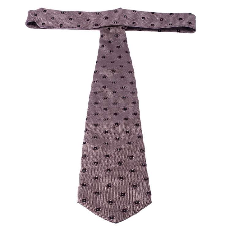 Pre Owned Ermenegildo Zegna Couture Pink Geometric Patterned Jacquard Silk Tie