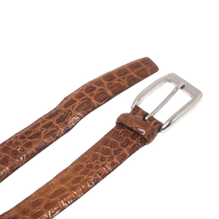 Pre Owned Ermenegildo Zegna Brown Crocodile Embossed Leather Belt Size 120CM