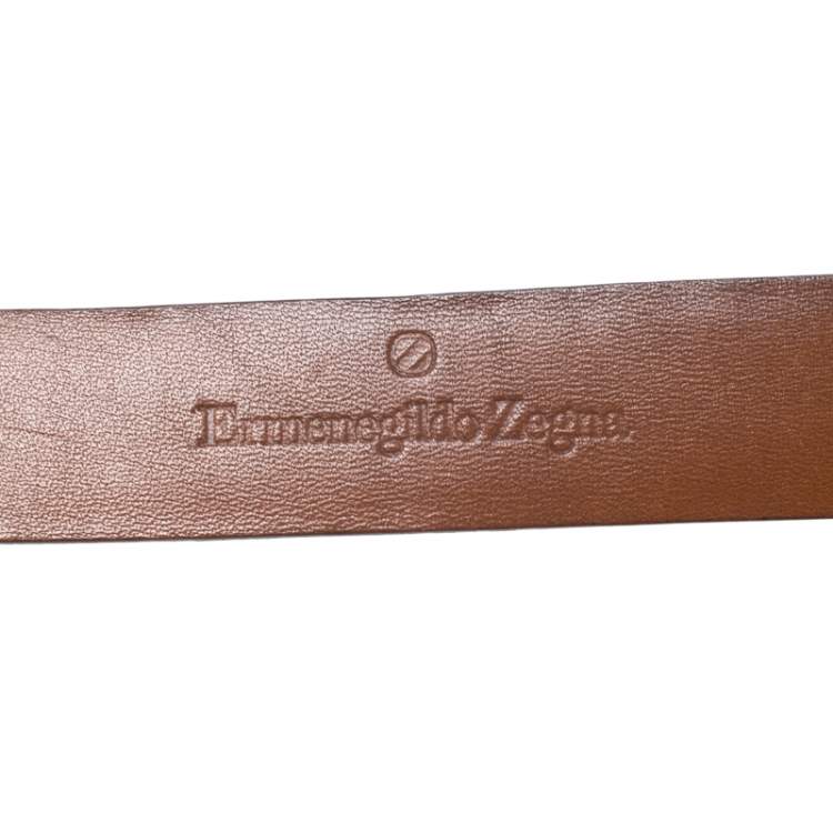 Pre Owned Ermenegildo Zegna Brown Crocodile Embossed Leather Belt Size 120CM